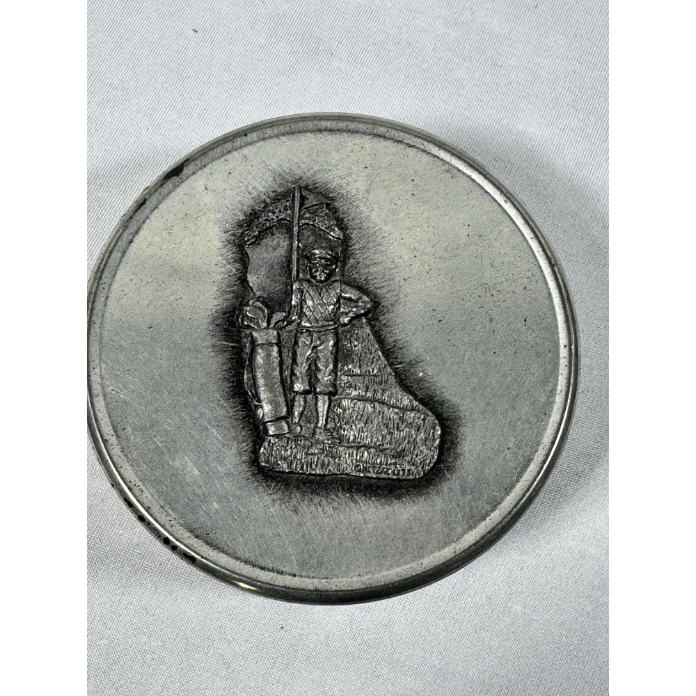 Vintage Metawa Holland Pewter Golfer Trinket Box Round Metal Keepsake Tin